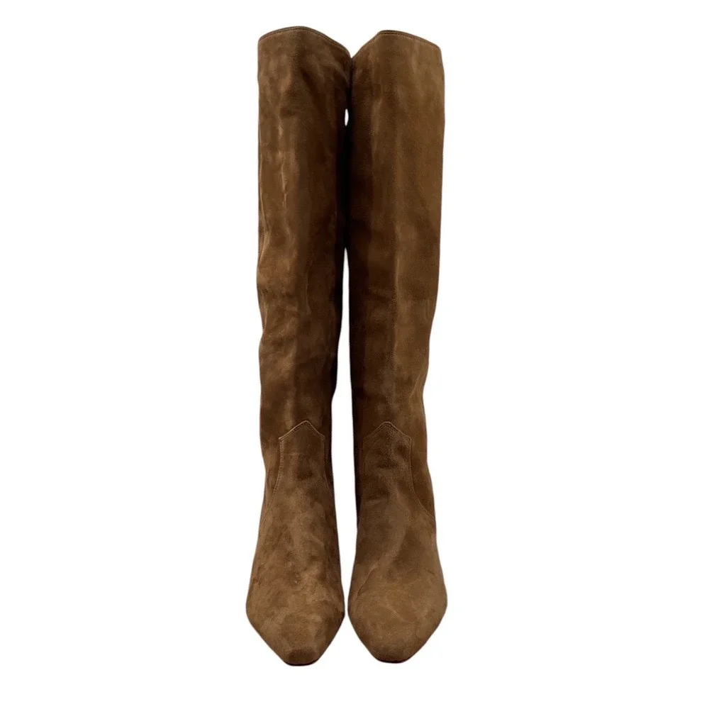 Veronica beard  Brown Suede Knee High Pointed Toe Stiletto Heel Pull On Boots